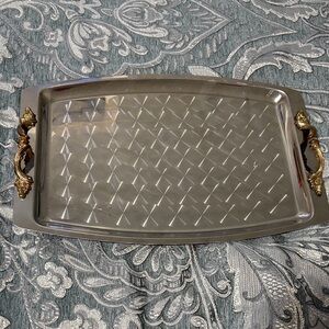 Vintage Silver Tray with Gold Detailing